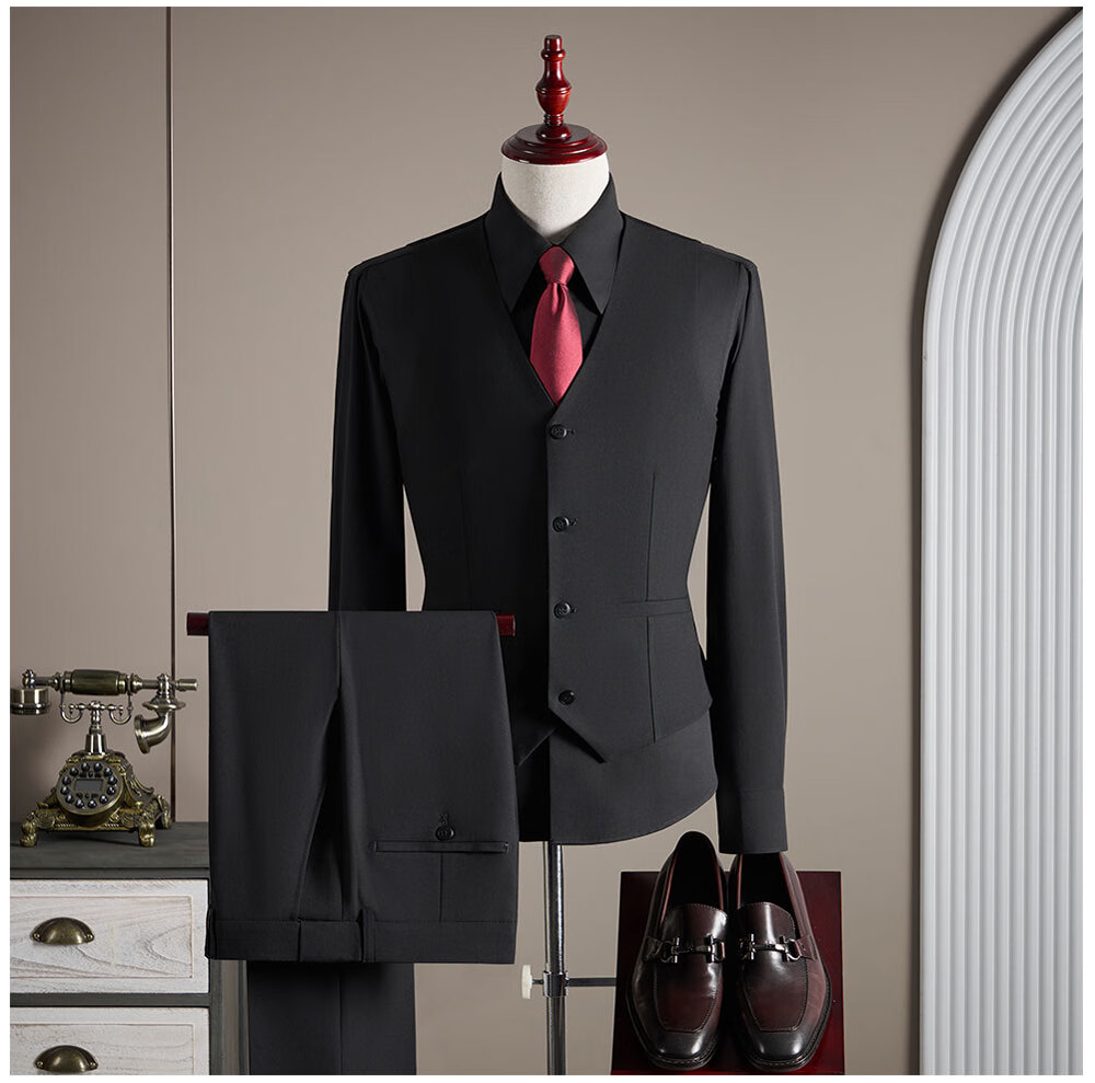 ROMON Men's Business Suit Set Blazer + Vest + Trousers Light Gray XL 23