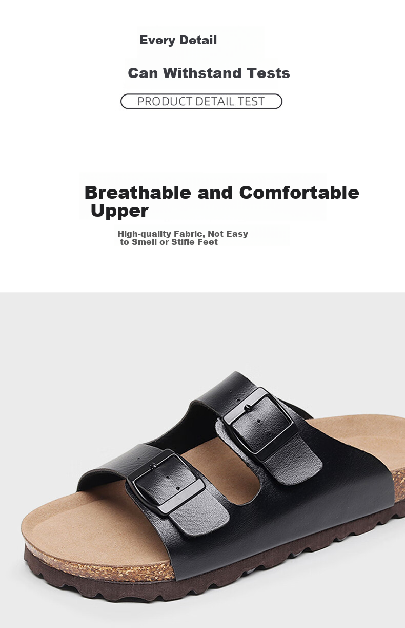 XGGC Cork Slippers for Men, Summer Trendy Non-Slip Thick-Soled Couple Birkenstock Sandals, Outdoor Wear, Black, Litchi Pattern, Size 41 3
