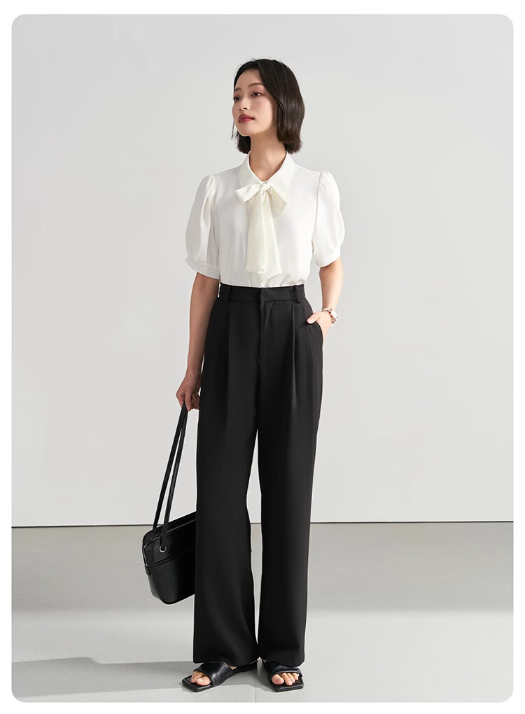 Bodexiaojie Women's Suit Pants, Formal Wear, Interview Attire, Petite Straight-Leg Wide-Leg Professional Draping Casual Black Trousers 16