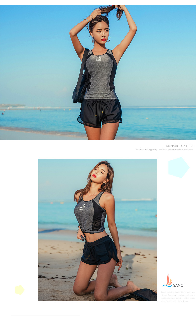 Sanqi Two-Piece Swimsuit for Women with Boyshort Bottoms, Plus Size Slimming Tummy Control Conservative Hot Spring Swimwear 19050 Black L 6
