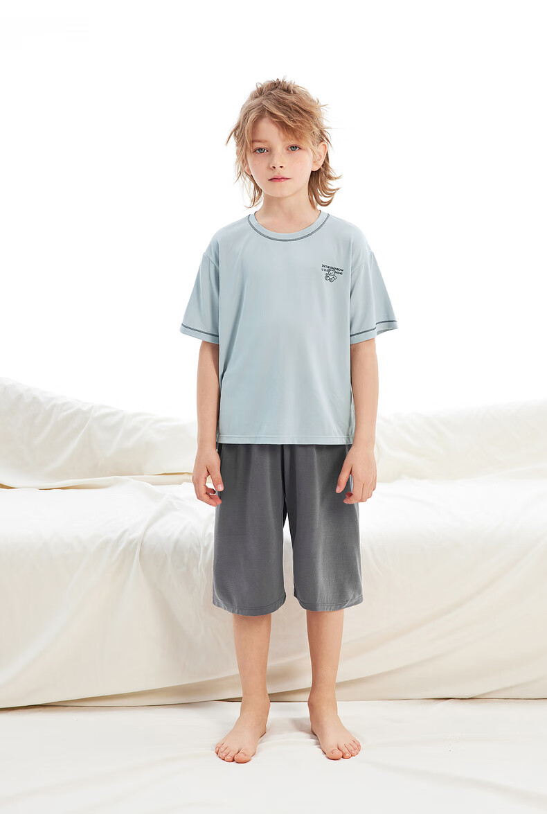 Zhimu Boys And Girls Home Wear Set for Older Children, Short-Sleeve Shorts, Cloud Purple, Size 110 13