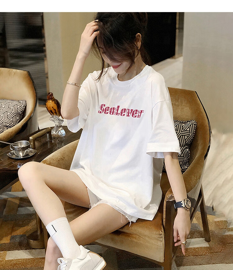 TonLion 2025 Summer Women's Front Chest Letter Print Round Neck Short-Sleeve T-Shirt, White, M 3
