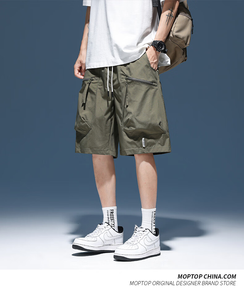 MMOPTOP American-Style Ice Silk Multi-Pocket Cargo Shorts, Summer Men's Lightweight Quick-Dry Sports Shorts, MDK07 Army Green M 5