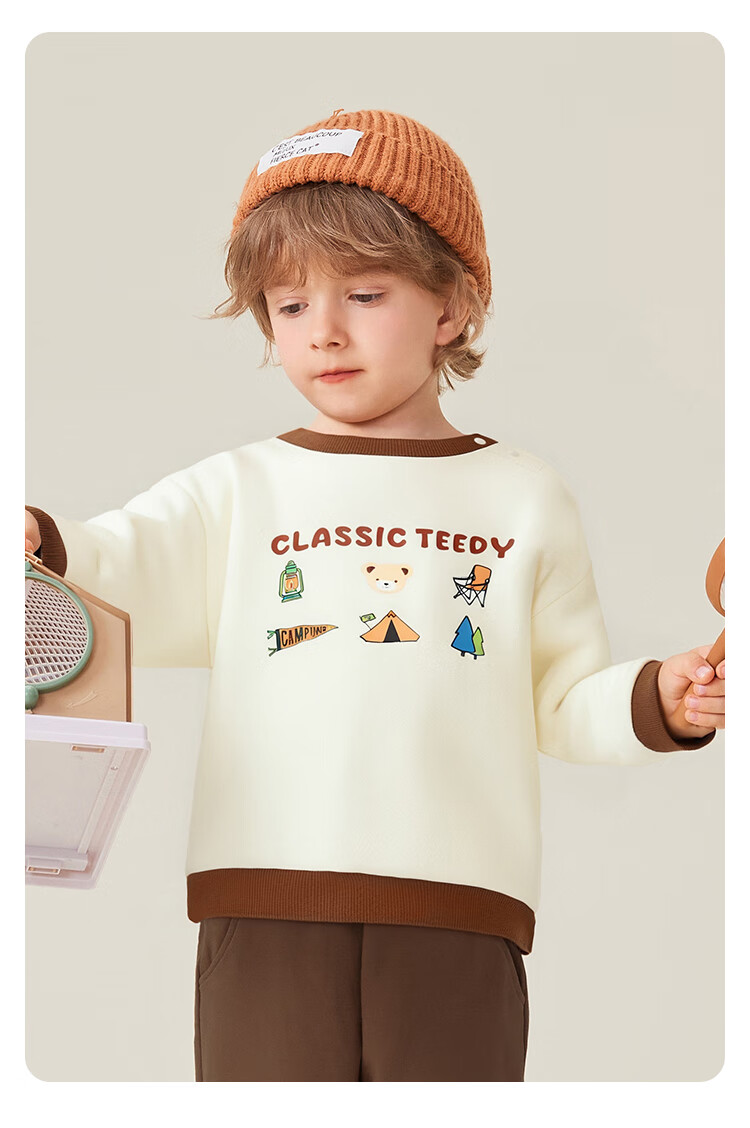 Classic Teddy Boys' Sweatshirt Children's Cotton Top Kids' Spring Trendy Base Shirt Off-White Size 90 10