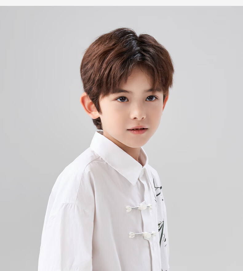 Luomeng Boys' Short-Sleeve Shirt, Chinese-Style Children's New Bamboo Shirt, Boys' Summer Top for Older Kids, White, Size 130 15