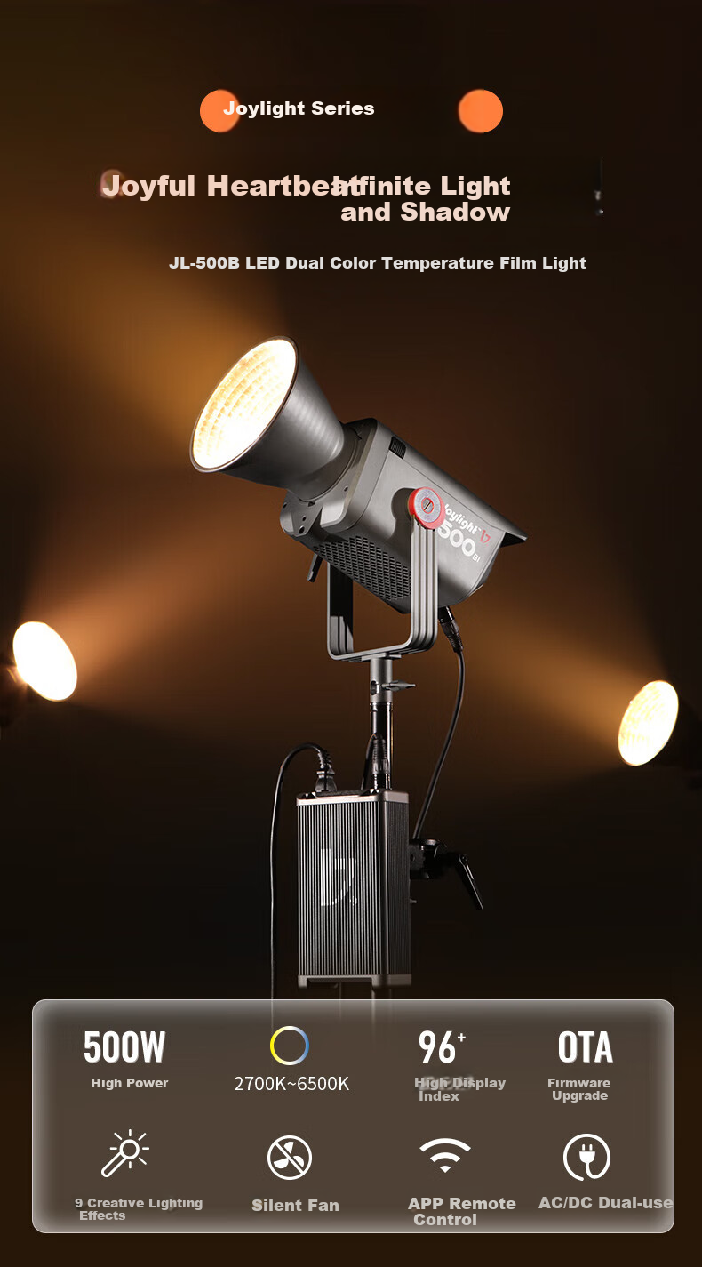 JINBEI JL500BI Live Streaming Fill Light, Single And Dual Color Temperature LED Photography And Videography Light, 500W, for Film And Photo Lighting, Streamer Soft Light, Studio Video Shooting, Constant Light 1
