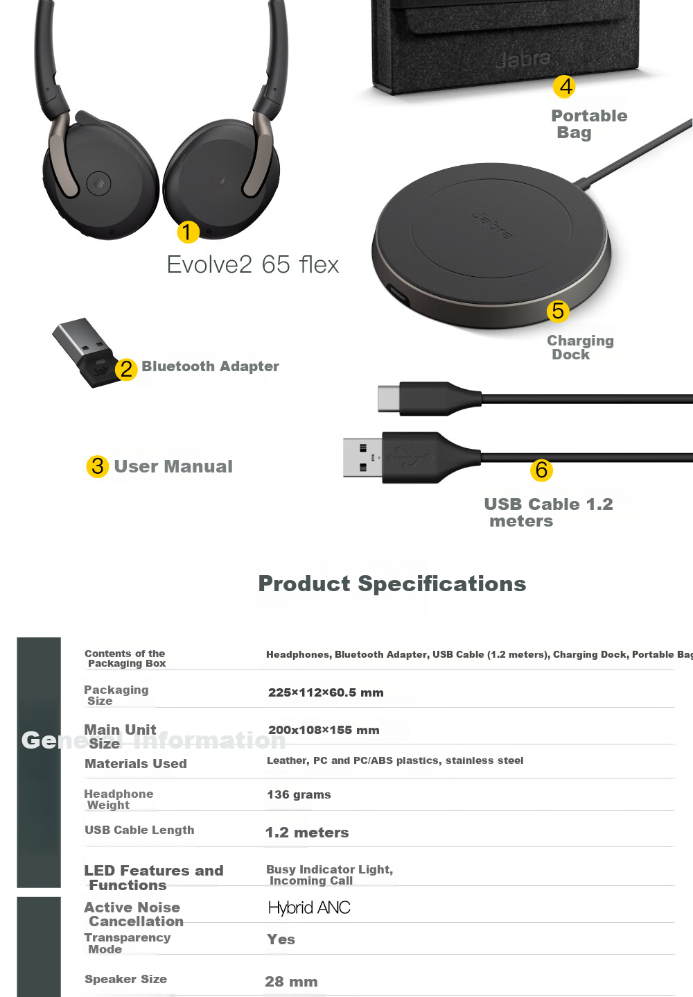Jabra Evolve2 65 Flex UC Wired Headset with Wireless Charging Dock for Computer Office Meetings, Customer Service Calls, Online Education, Bluetooth Noise-Cancelling Headphones 17