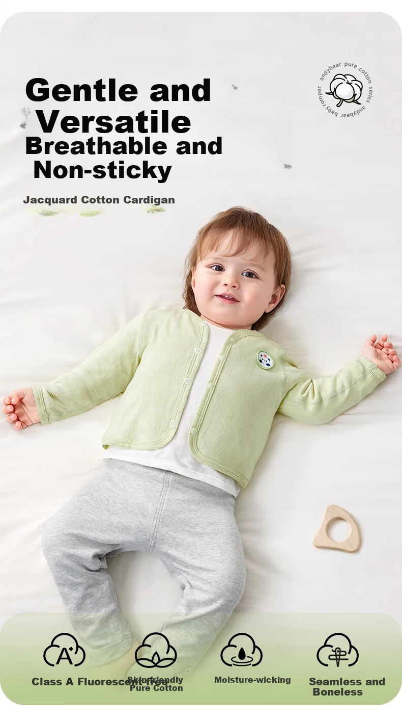 AIBEDILA Baby Cardigan Jacket, Spring And Summer Air Conditioning Shirt, Newborn Outdoor Coat, Pure Cotton Long-Sleeve Bodysuit, Knitted Sweater 2