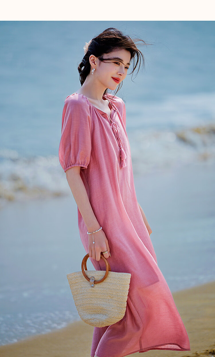 Demana "Light Breeze" Summer Cool Lyocell Embroidered Tassel Tie Split Pleated A-Line Women's Dress 15