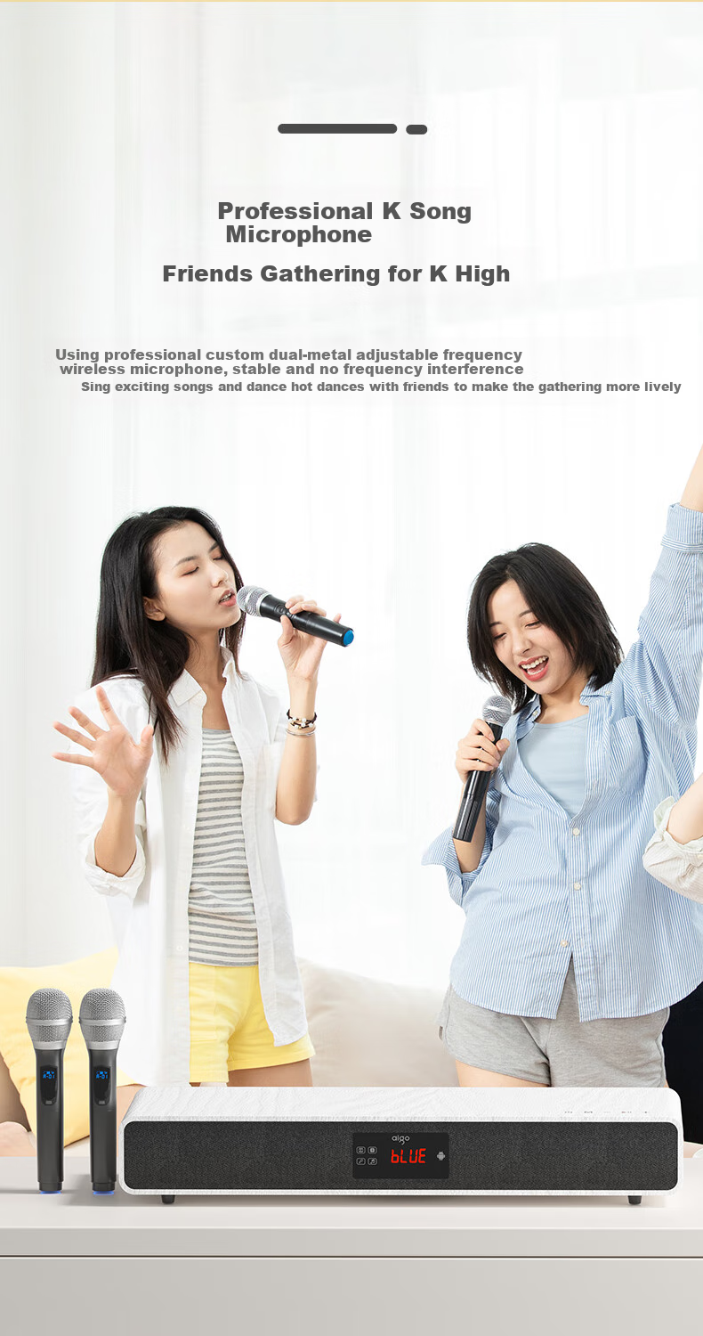 Aiguozhe T108 Bluetooth Speaker, Soundbar TV Speaker, Wireless Home KTV Theater Karaoke Speaker Set, All-In Machine with Dual Microphones, Wood Grain Color 3