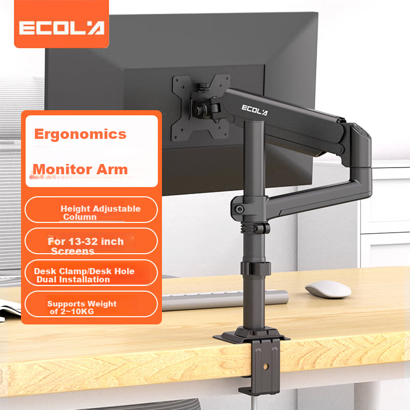 ECOLA Monitor Stand, Arm Column Style, Height Adjustable, Free Floating, Gaming Design, Versatile, Can Be Inverted, Computer Stand, Black