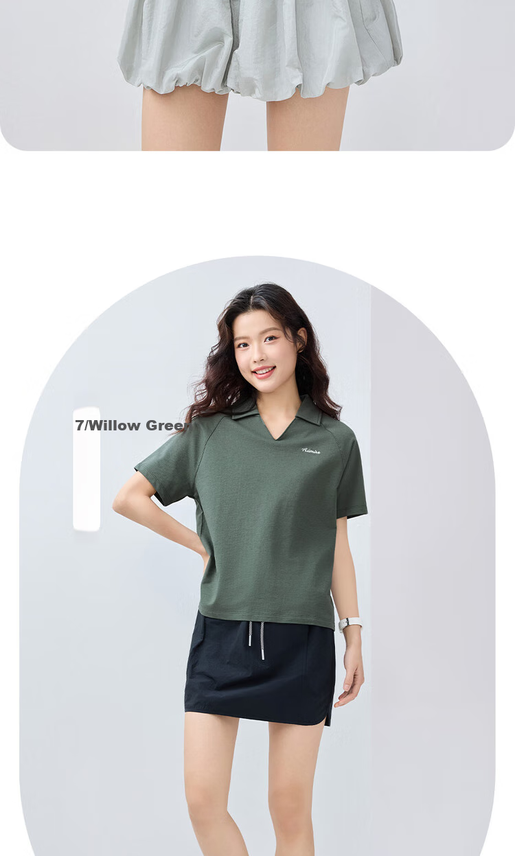 Giordano Women's Short-Sleeve Polo Shirt, Summer Pure Cotton, Letter Embroidery, V-Neck Drop Shoulder Collar Top, 13315205 16
