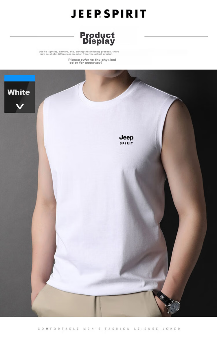 JEEP SPIRIT Cotton Tank Top for Men, Summer Round Neck Sleeveless Tee, Men's Wearable Elastic Undershirt, Black, 3XL 9