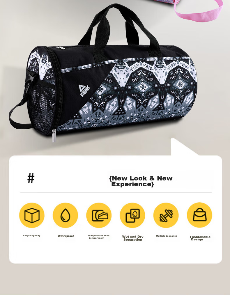 PEAK Swimming Fitness Dry-Wet Separation Bag, 20L, for Men And Women, Adult Handbag, Shoulder Bag, Casual Bag, Single-Shoulder Tote Sports Bag, Pink 2