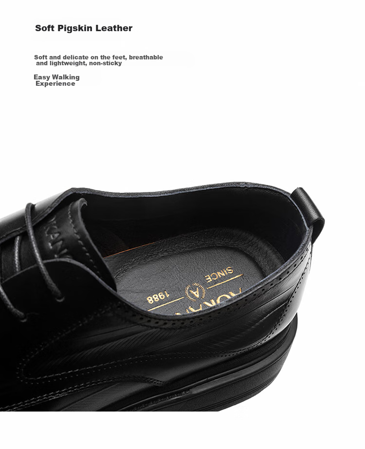 Aokang Men's Shoes, Spring Business Formal Leather Shoes, Men's Work Commute Lace-Up Leather Shoes, Black, Size 39 7