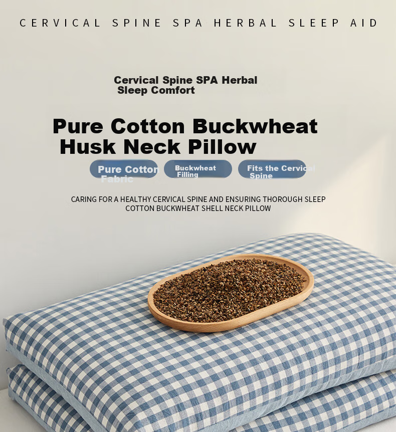 Hodo All-Cotton Buckwheat Pillow, Buckwheat Hull Pillow, Buckwheat Husk Pillow Core, Deep Sleep Cervical Pillow, Neck Support Pillow, 35*55cm, Light Blue 2