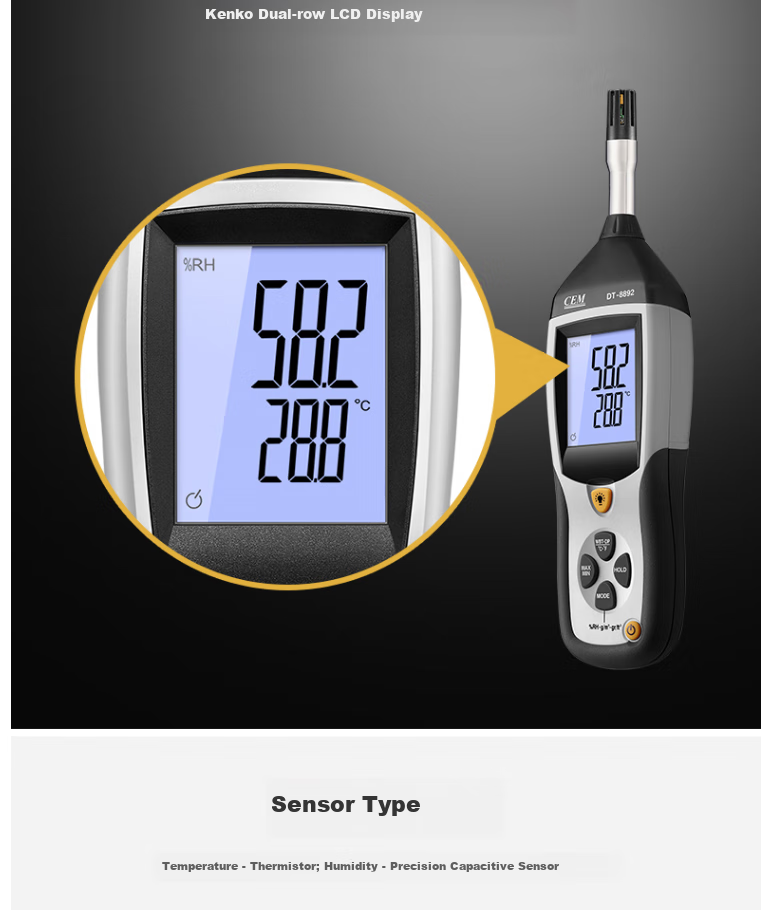 CEM DT-8892 Temperature And Humidity Tester, Digital Display Thermometer And Hygrometer, Industrial-Grade Portable Temperature And Humidity Meter 3