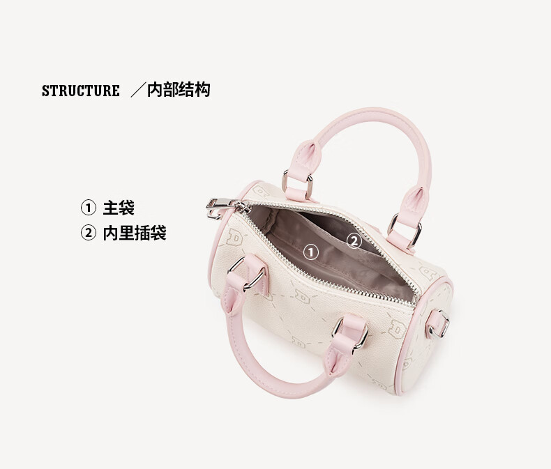 Dickies Crossbody Bag, Women's Shoulder Bag, Mini Floral Round Bucket Boston Bag, Handheld Bag, Commuter Travel Gift, Peach Pink 2