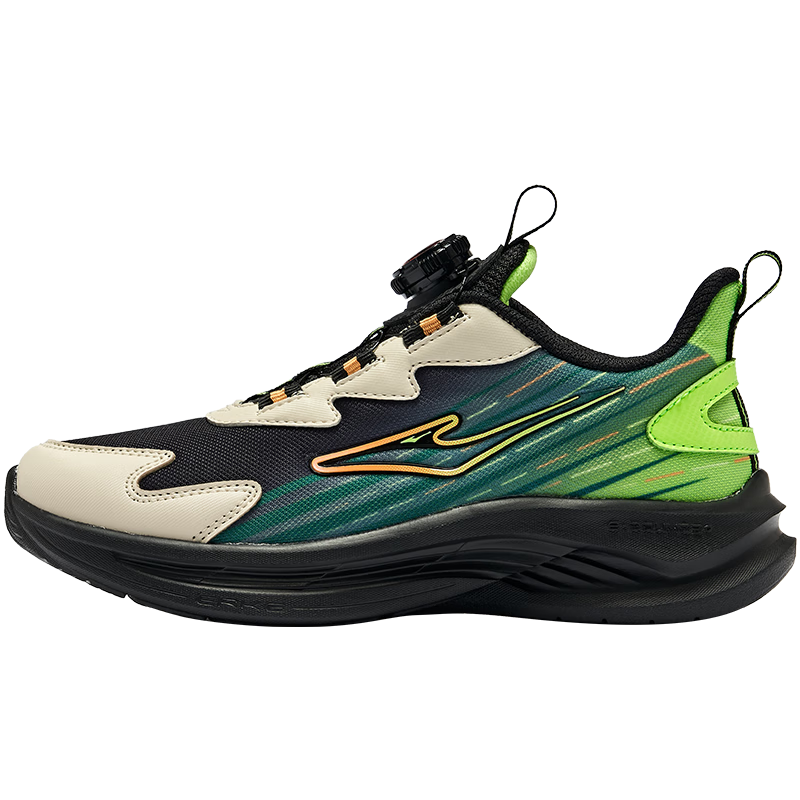 ERKE Kids Running Shoes Large Kids Sports Shoes with Dial Buckle - Black/Fluorescent Digital Green Size 28