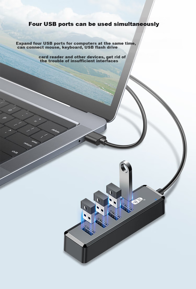 Chuanyu USB2.0 Four-In Hub, 4-Port Expansion Dock, Multi-Port Adapter for Laptops And Desktop Computers, Keyboard And Mouse Extension Cable, 120CM 3