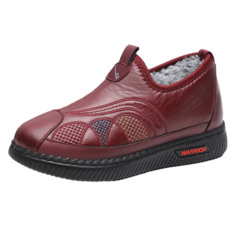 Warrior Women's Fleece-Lined Winter Cotton Shoes Non-Slip Warm Middle-Aged Elderly Short Boots Leather 1271 Red Size 36