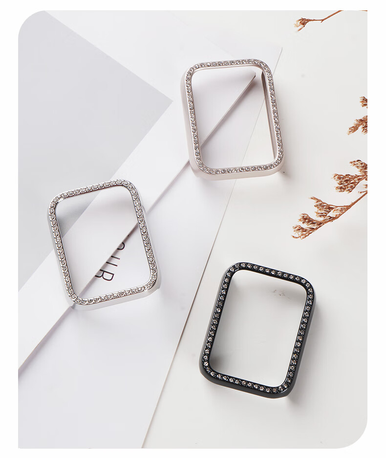 Watchbond Compatible with Xiaomi Band 9 Pro Protective Case, PC Shell, Chanel-Style Semi-Enclosed with Rhinestones, Scratch-Resistant, Wear-Resistant, Exclusively for Women, Hard Shell, Hollow Craftsmanship 6