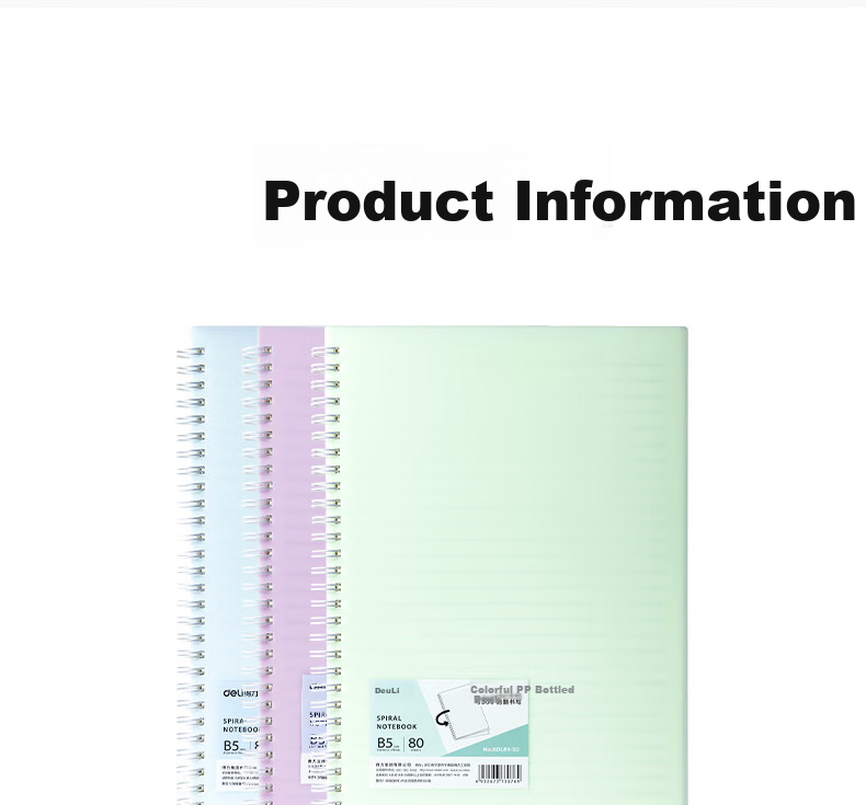 Deli B5/80 Sheets PP Spiral Notebook Study Notebook Exercise Book for Middle and High School BDLB5-02 Green Single Pack 10