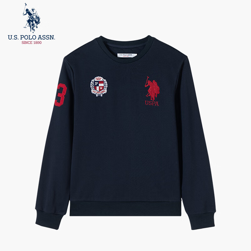 U.S. POLO ASSN. Men's Sweatshirt Autumn Crewneck Trendy Loose Long Sleeve T-Shirt Casual Top Navy Blue M