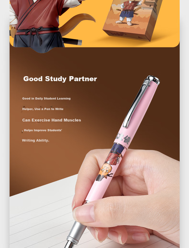 MONTAGUT [Best-Selling Product] Children's Handwriting Practice Fountain Pen, Elementary School Back-To Gift, Ink Gift Box, Dual-Use with Replaceable Ink Cartridges, Mao Daxia Series, Black, 0.5mm 5