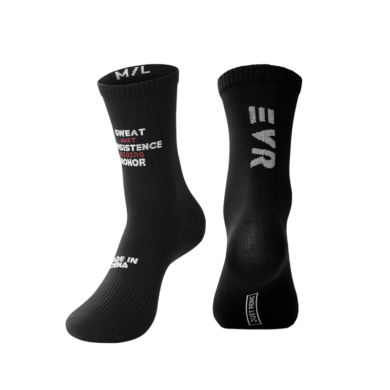EVR Cycling Socks Unisex Four Seasons 7A Antibacterial Quick-Dry Breathable Sweat-Wicking Trendy Yarn Reflective Socks L Night Black