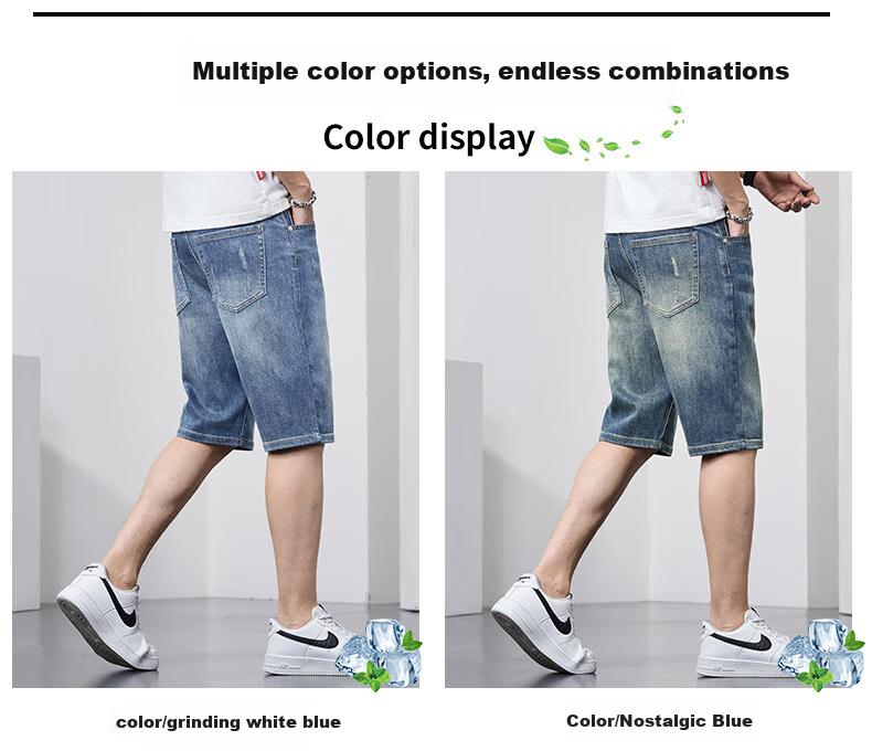 JEANSWEST OUTDOOR Men's Denim Shorts, Casual Mid-Length Pants, Knee-Length Shorts, Men's Summer Wear, Loose-Fitting Outdoor Sports Breathable, Faded Blue, Size 32 6