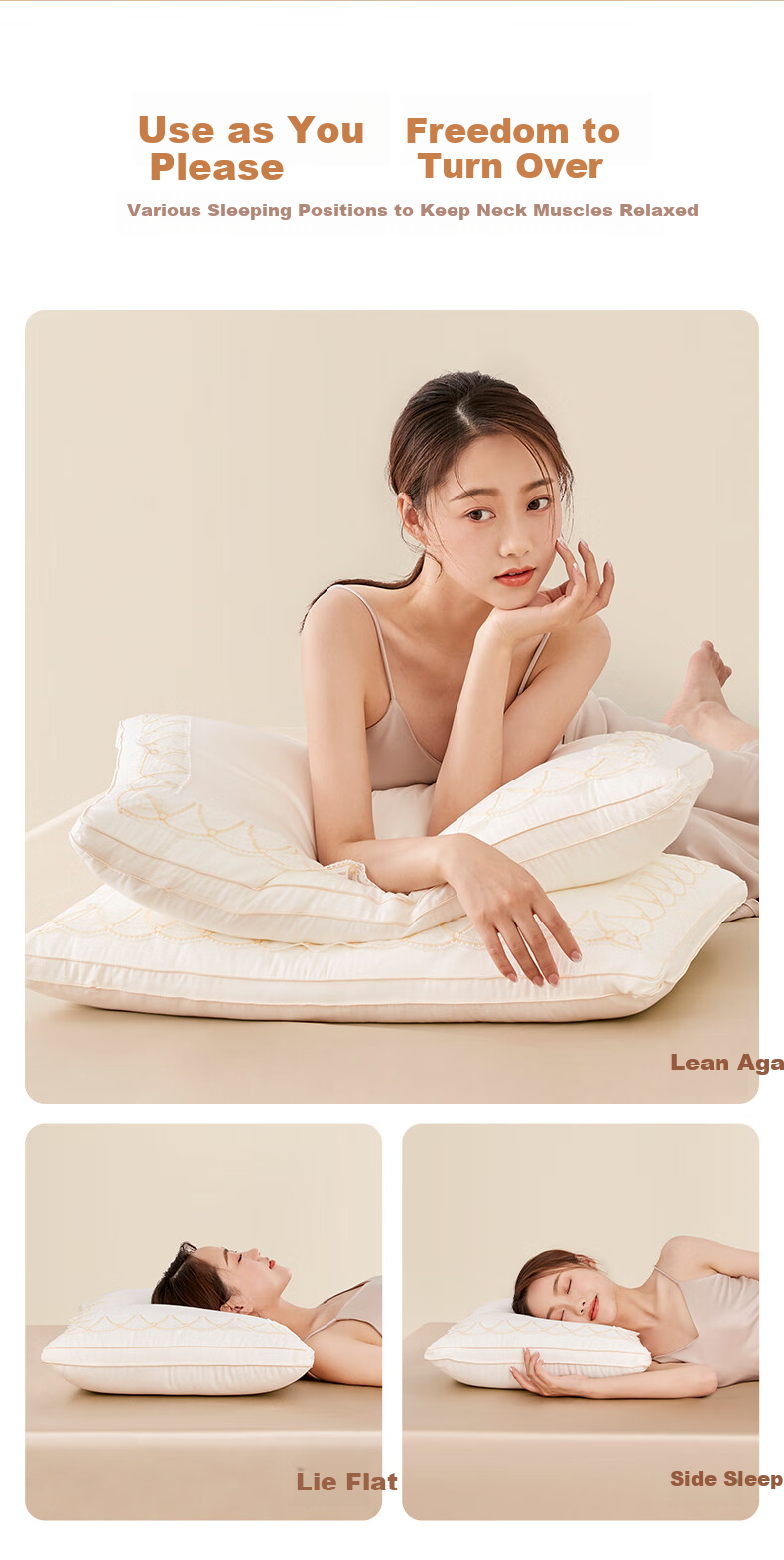 LUOLAI Home Textiles Silk Pillow, 80-Count Pure Cotton Silk Skin-Friendly Pillow Core, Single Pack, Approximately 45*71cm 8