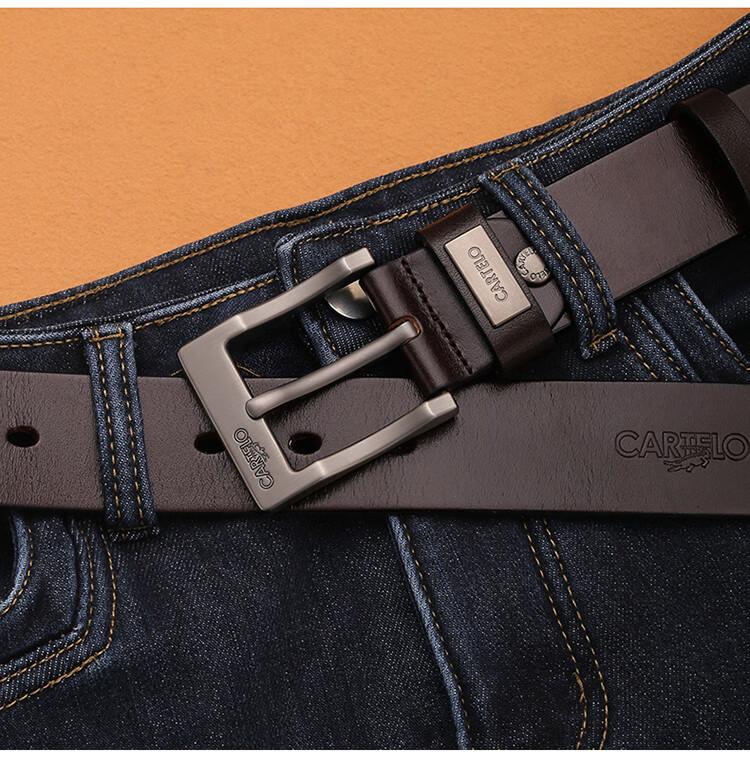 Cartelo Crocodile Men's Leather Belt Casual Automatic Buckle Top Layer Cowhide Waistband Business Belt Gift for Boyfriend 18