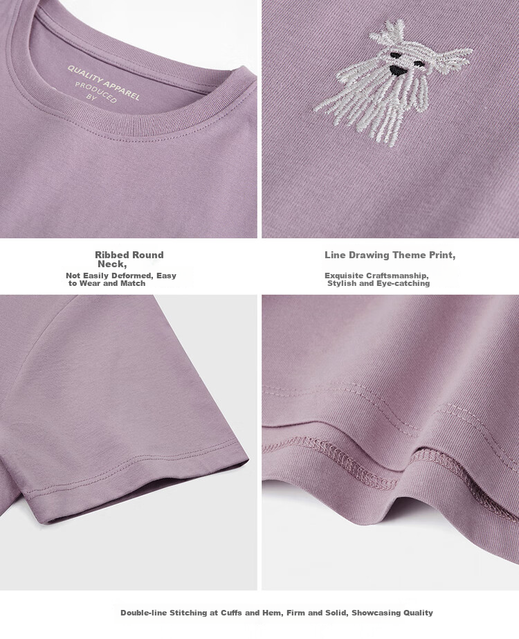 Giordano Women's Short-Sleeve T-Shirt, Summer Pure Cotton, Cute Animal Embroidery, Round Neck Top, Women's 05395381 19