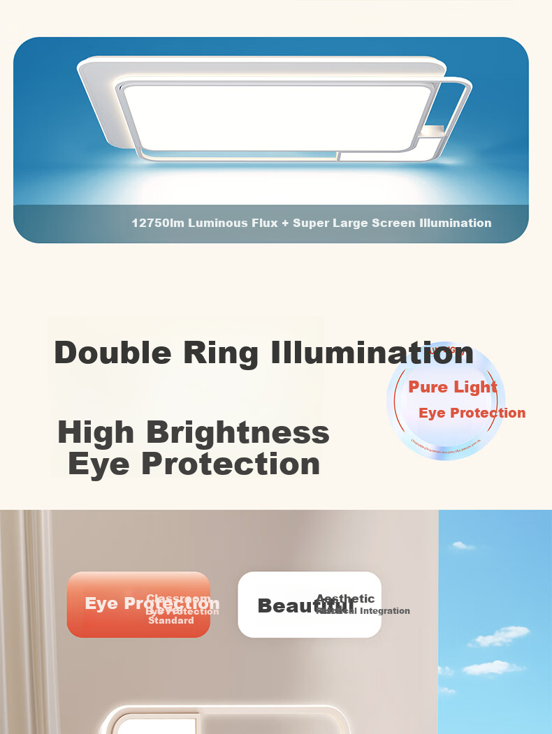 GUJIA LED Ceiling Light, Nordic Style for Living Room And Bedroom, Eye-Protection, Puri Light Source, Lighting Fixture - 90cm [Installation Included] 5