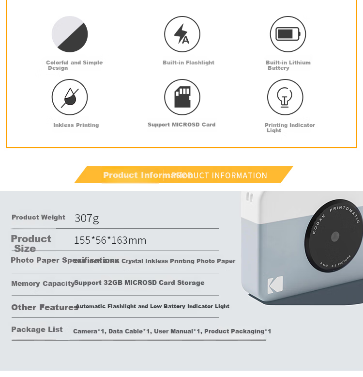 KODAK PRINTOMATIC Camera (Instant Printing, No Ink Required, Simple Contrasting Colors) Blue And White 2