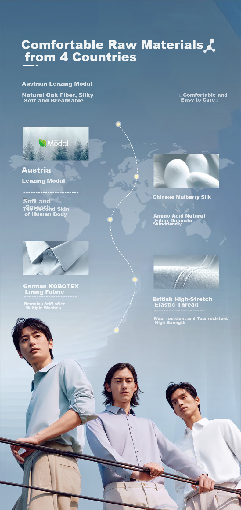 Hodo [Light Cloud Shirt] Modal Silk Blouse, Men's Long-Sleeve Casual Shirt, Wrinkle-Free Dress Shirt 4