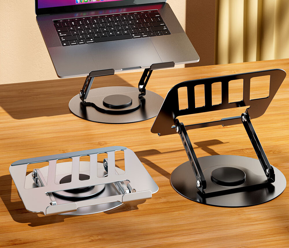 Beimo Laptop Stand with Wood Grain Surface, Adjustable Height, 360° Rotation, Suspended Desktop Stand, Suitable for Apple Mac, Lenovo Legion, Huawei Laptops, Silver Color 2