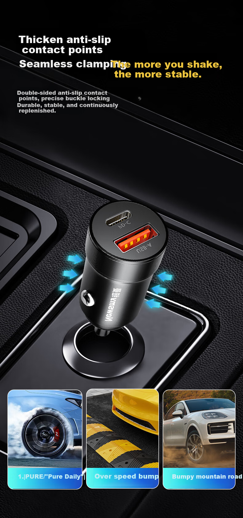 Newsmy Car Charger, Cigarette Lighter Adapter, Super Fast Charging Head, Dual-Port Converter, 30W Mini Adapter, Compatible with Apple PD Fast Charging 5