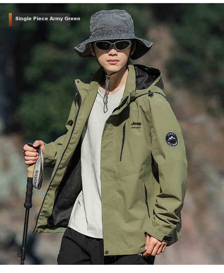 JEEP SPIRIT Men's Jacket, Spring And Autumn Korean Style Workwear Three-In Fleece Windbreaker, Ivory White - 2XL 22