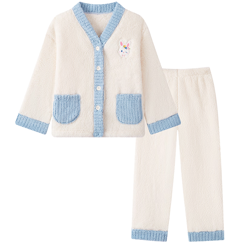 DEESHA (DEESHA) Thickened Double-sided Flannel Girls' Fleece Cardigan Set Spring Autumn Winter Home Wear Pajamas Pajama Pants Can Be Worn Out