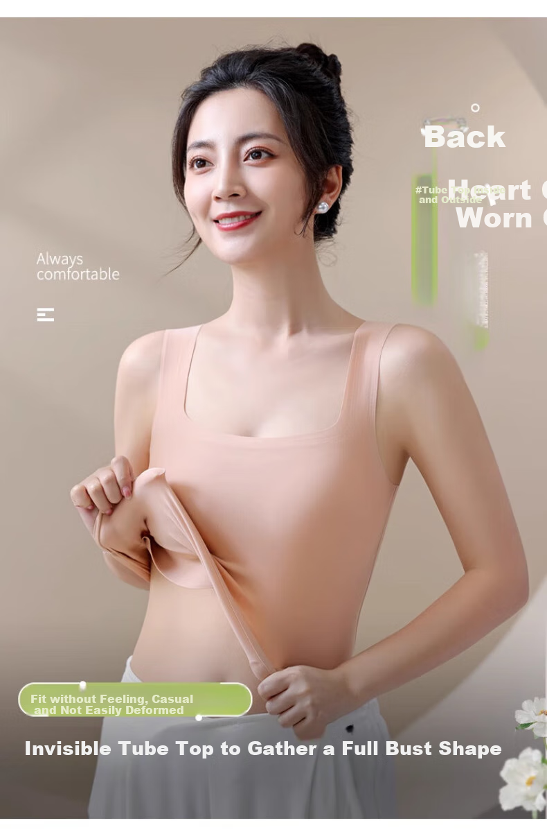 GUJIN Ice Silk Seamless Tank Top for Women with Built-In Bra Pads, Spring Thin New Style for Outer Wear, White XL 5