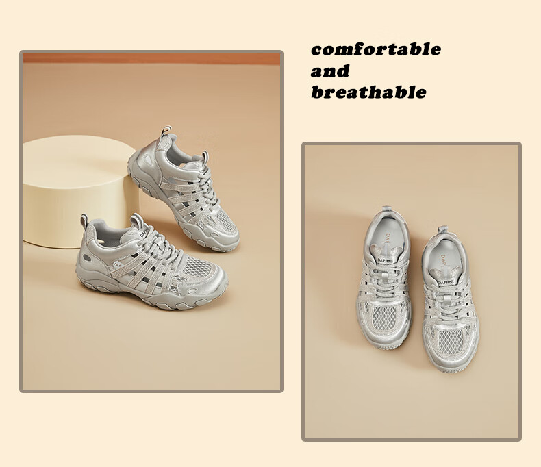 Daphne Women's Sports Shoes Hollow Breathable Lightweight Running Shoes Comfortable Soft Sole Low-top Travel Casual Shoes Off-white Size 37 17