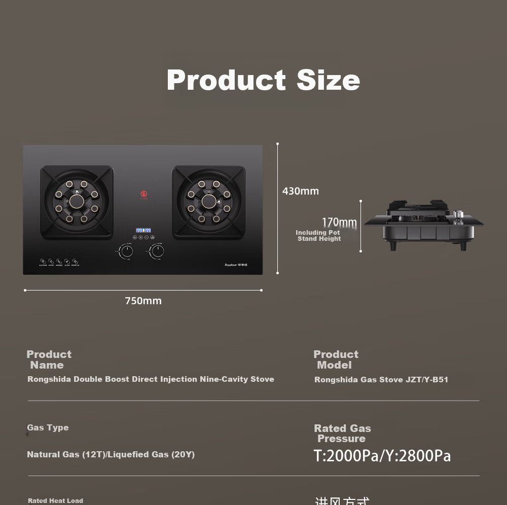 Royalstar Gas Stove, Dual Burner for Home Use, 5.0kW High Heat Output, Built-In And Countertop Dual-Use, Independent Timer on Both Sides, JZY-B51 25