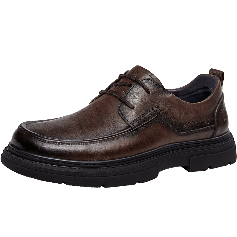 CAMEL Comfortable Cowhide Classic Heightening Soft-Soled Wedding Shoes for Men, Business Casual Leather Shoes G15A155050 Brown 39