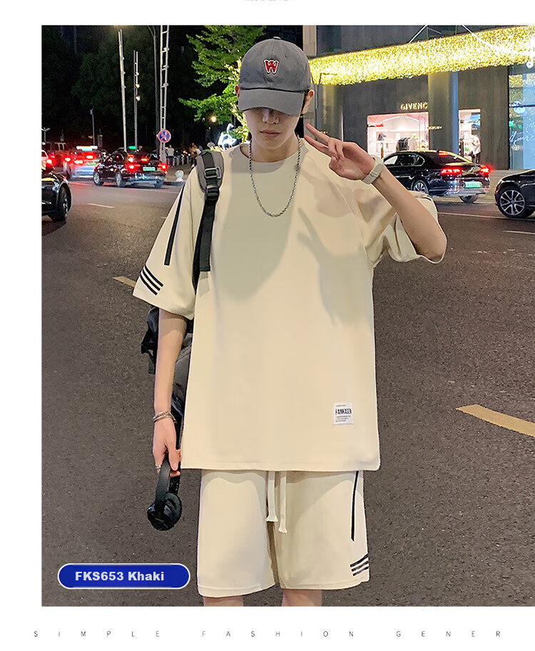 Zuofeili Casual Sports Set for Men, Summer New Style Youth Loose Ice Silk Short-Sleeve T-Shirt And Shorts, Complete Men's Outfit 14