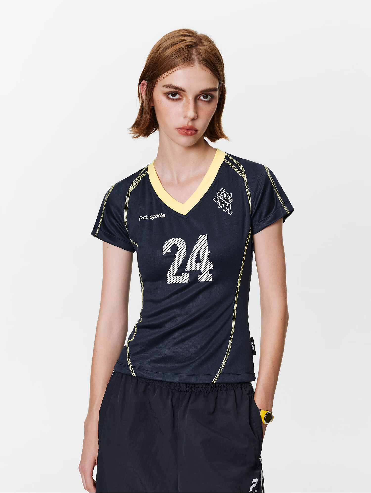 PCLP V-Neck Digital Football Short Sleeve Summer Slim Fit American Sports T-Shirt for Women Blue S 7