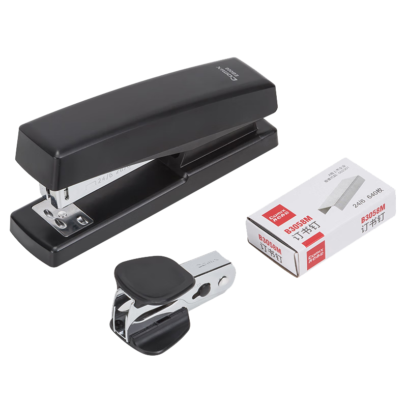 COMIX No.12 Office Stapler 3-Piece Set (Stapler, Staple Remover, Staples) Office Supplies Black EB009