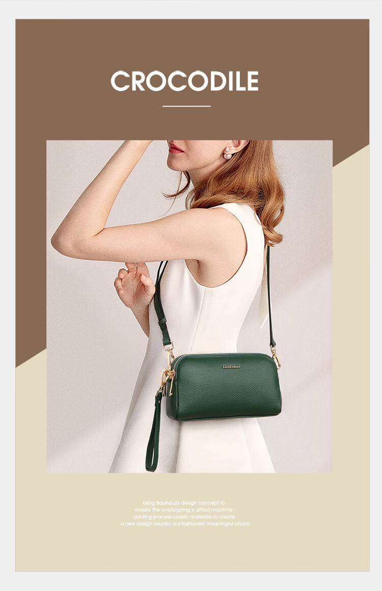 CROCODILE Goddess Festival Top-Grain Leather Simple Wristlet Bag, Women's Crossbody Small Bag, Versatile Shoulder Bag for Ladies 3