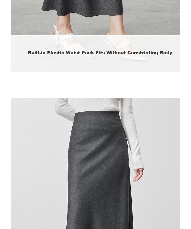 Sentubila Spring And Summer Wool Blend Skirt for Women with Elastic Waist, Slim Fit, Draping A-Line Skirt with Small Wavy Hem, Charcoal Gray, Size L 5